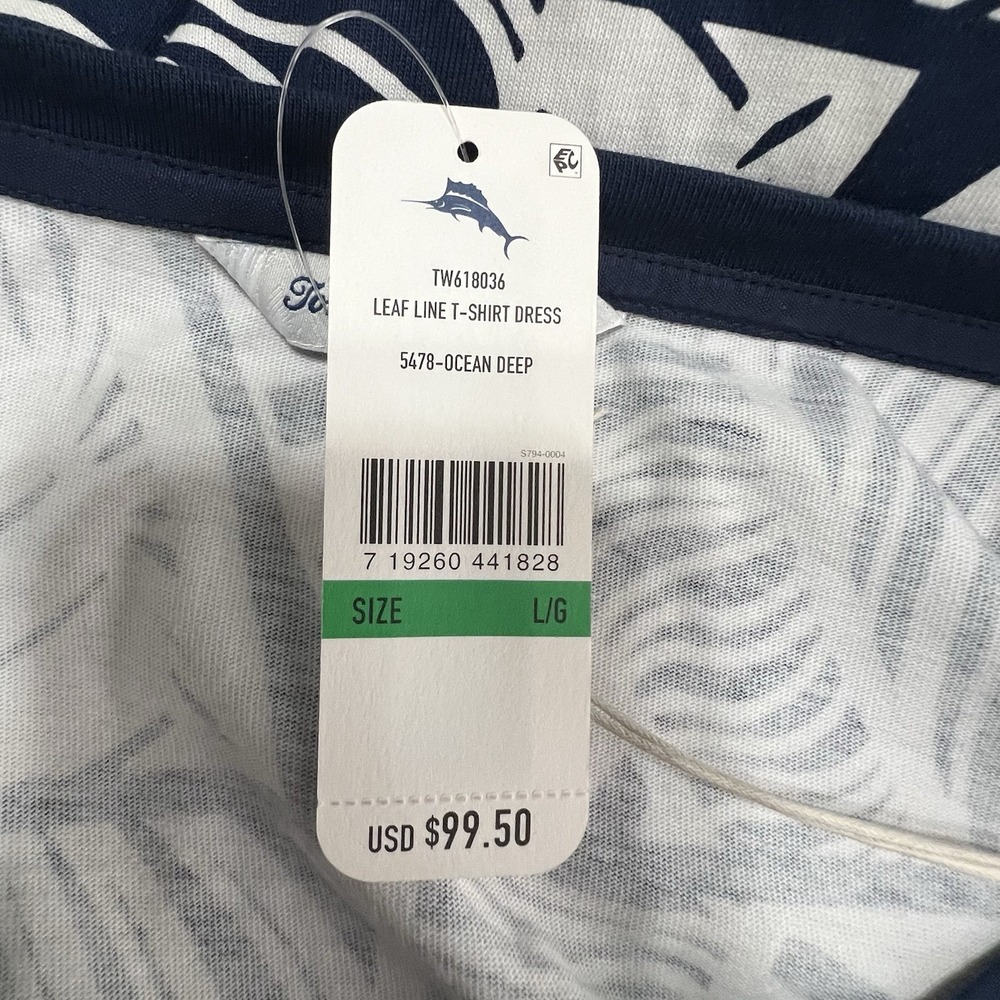 NEW! Tommy Bahama Leaf Line T-Shirt Dress Navy Blue White Size Large Nautical - Picture 8 of 11